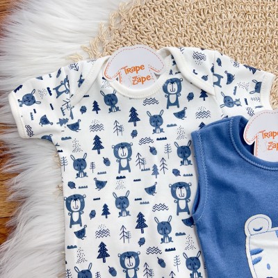 CONJ. DE MALHA 3 PEÇAS - Tigre - Azul Jeans e Off White